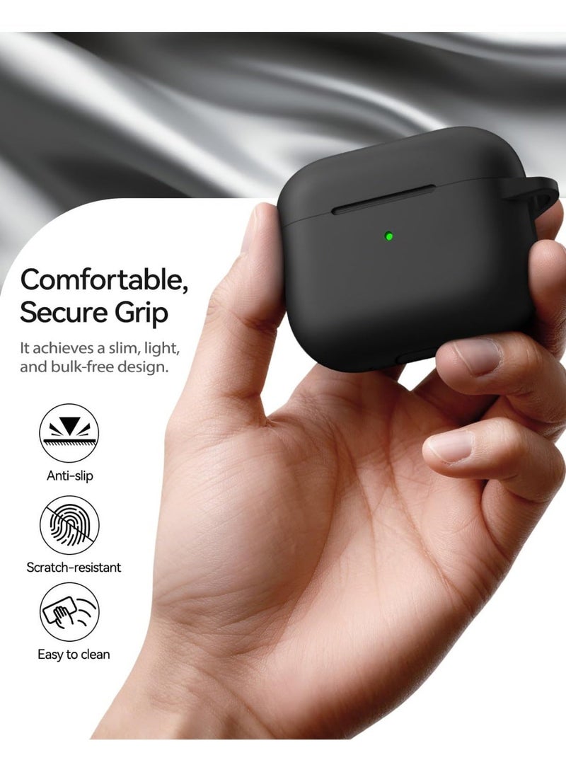 اوراکس AirPods Pro 3 غطاء الحالة مع سلسلة المفاتيح ومجموعة التنظيف ، إكسسوارات سماعات الرأس ، مادة السيليكون ، السيليكون الناعم الوقائي الكامل ، مناسبة للنساء والرجال (أسود) - Image 3